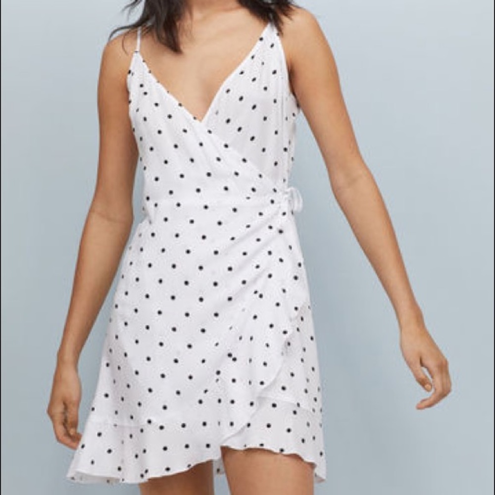 NWT H&M Black and White Polka Dot Mini Wrap Dress
